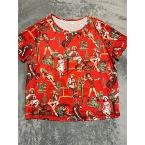Unbranded T-Shirt Mens 3XL‎ Red Pinup Cowgirl Western Horse Cactus Print